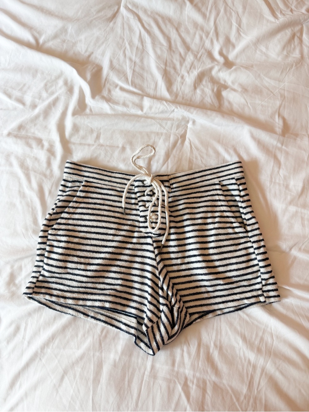 Aerie Navy Blue And White Striped Drawstring Lounge Shorts Size XS